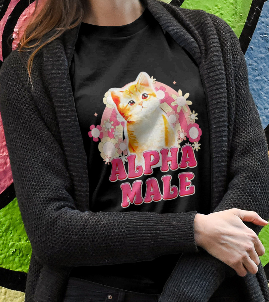 Alpha Male Cat With Floral Background Shirt