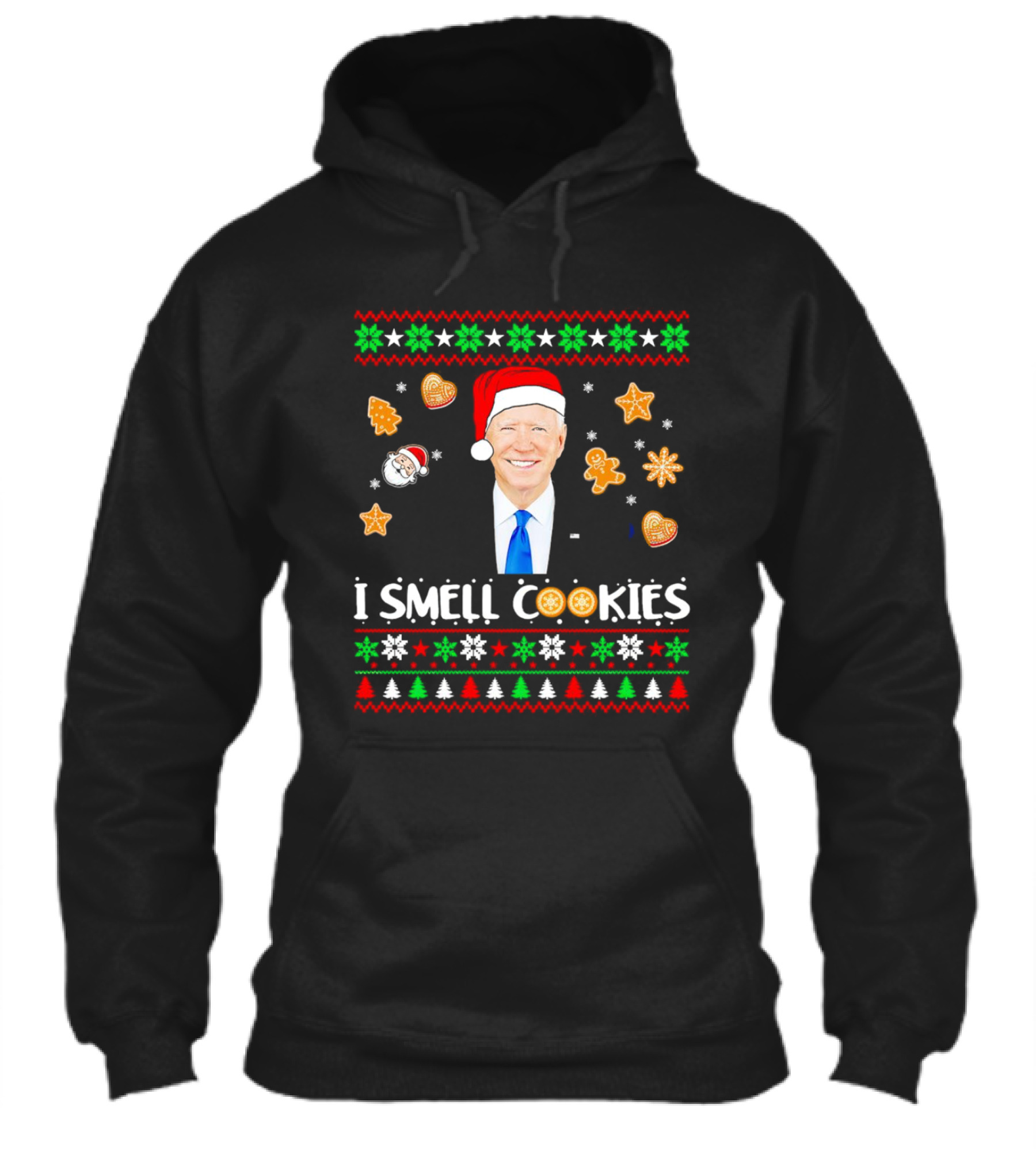 Joe Biden I Smell Cookies Christmas Santa Hat Gingerbread Snowflakes Holiday Shirt