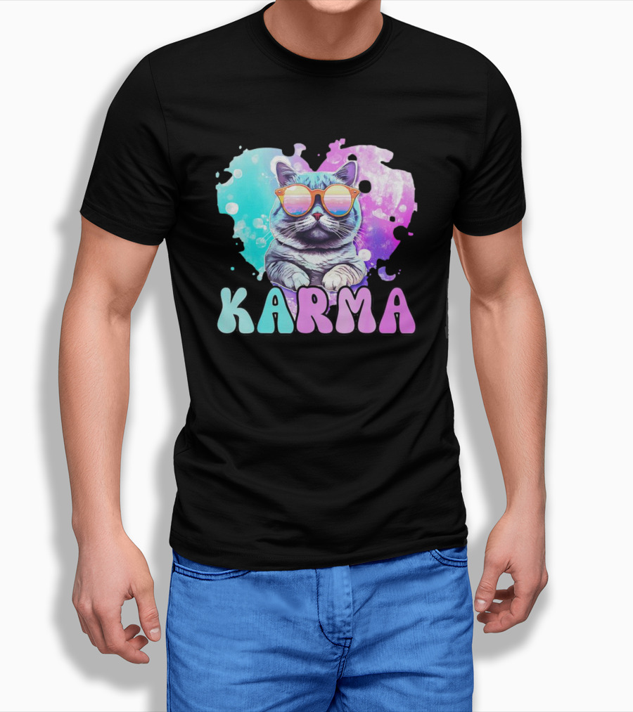 Karma Cat In Sunglasses With Heartshaped Watercolor Background Shirt