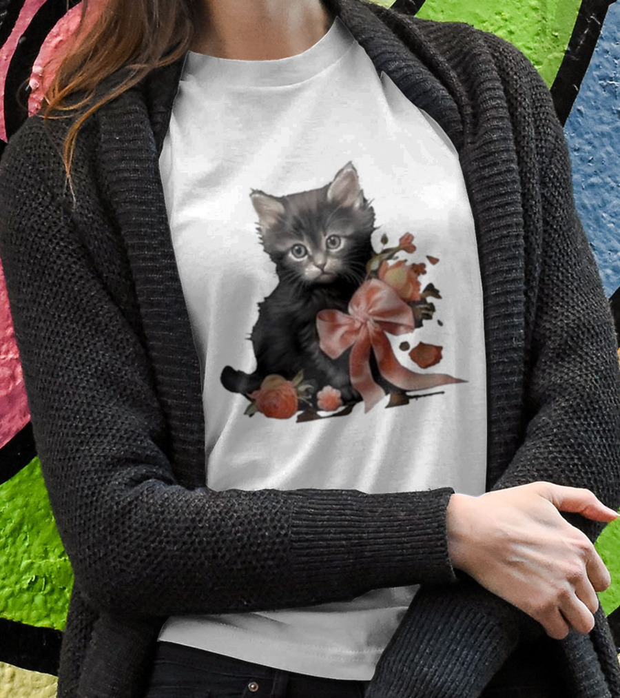 Kimchi And Miso Cute Cat With Bow And Flowers Shirt