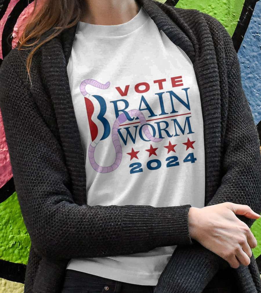 Vote Brain Worm 2024 Red Stars Blue Text Shirt