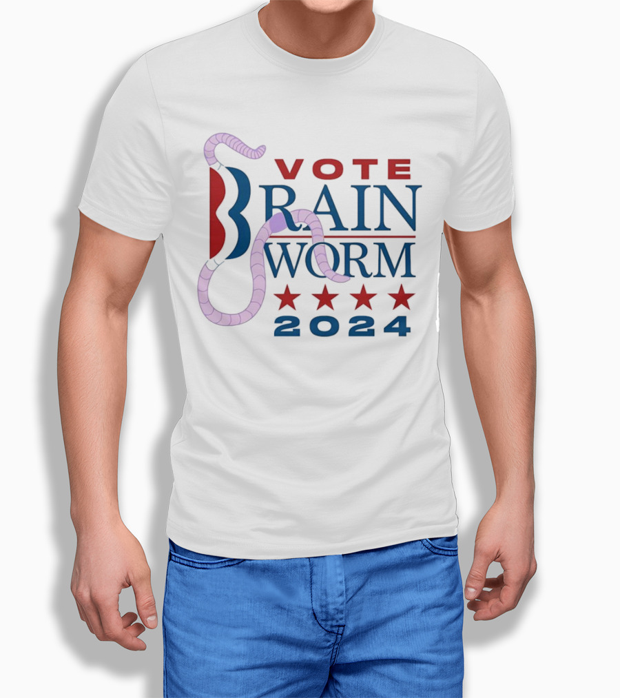 Vote Brain Worm 2024 Red Stars Blue Text Shirt
