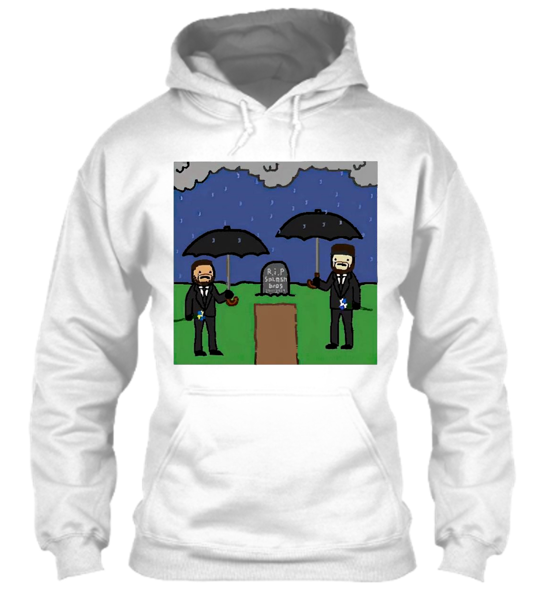 Rip Splashbros Cartoon Memorial With Suited Figures Holding Black Umbrellas Shirt