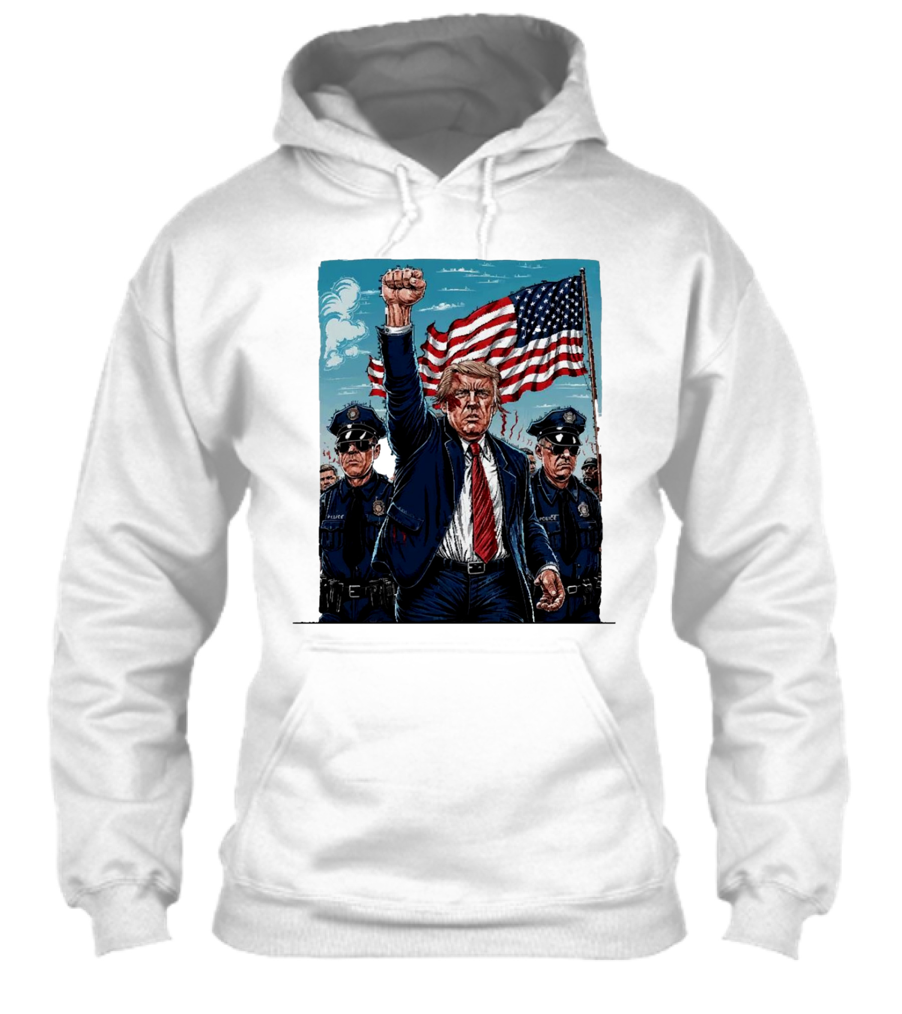 Trump Head Shot Fight Never Surrender Fist Raised With Police And American Flag Shirt