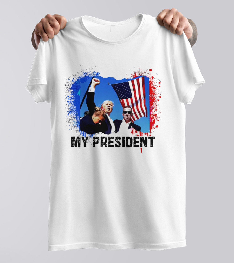 Trump Head Shot Fight Never Surrender Fist Raised With Police And American Flag Shirt