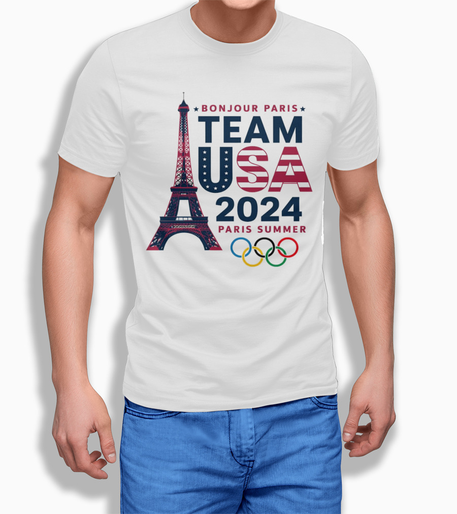 Bonjour Paris Team Usa 2024 Paris Summer Olympics Eiffel Tower Rings Shirt