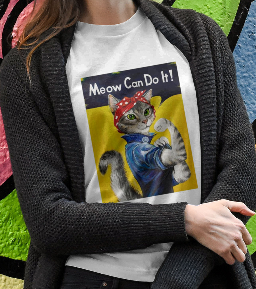 Meow Can Do It Rosie The Riveter Cat Red Bandana Shirt