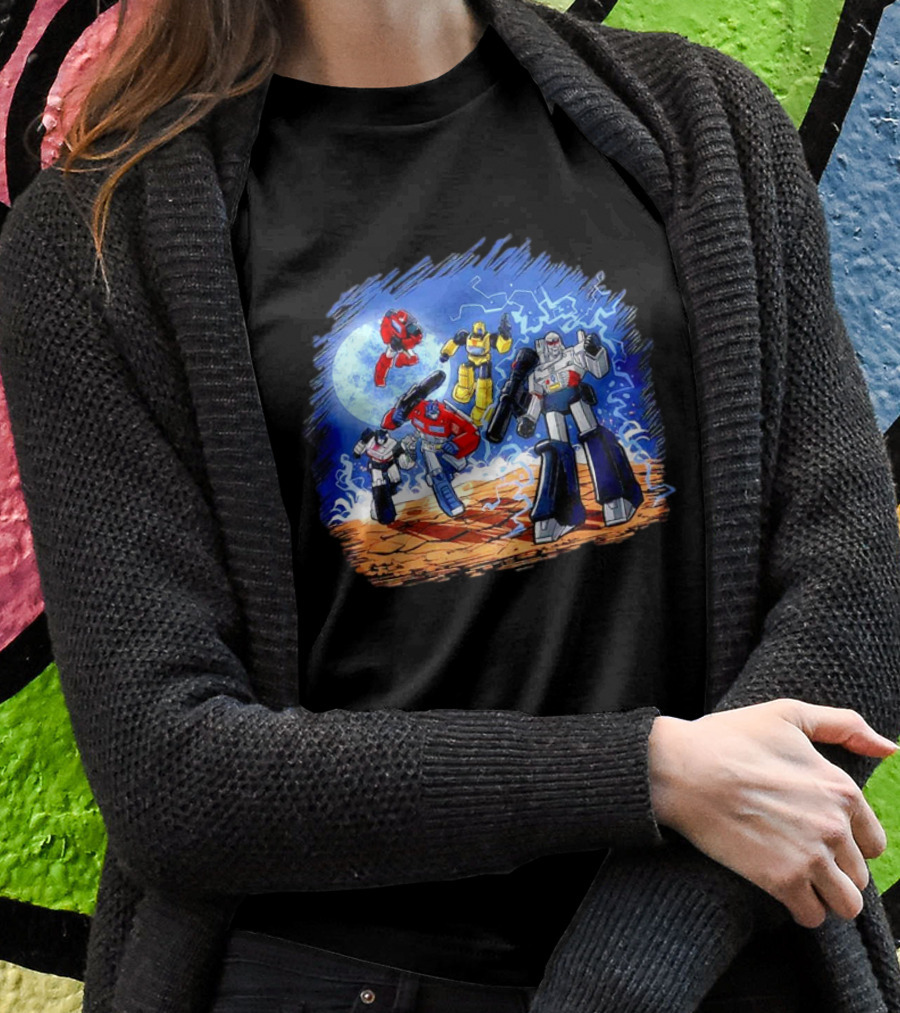 Transformers Bots Cartoon Battle Scene Shirt