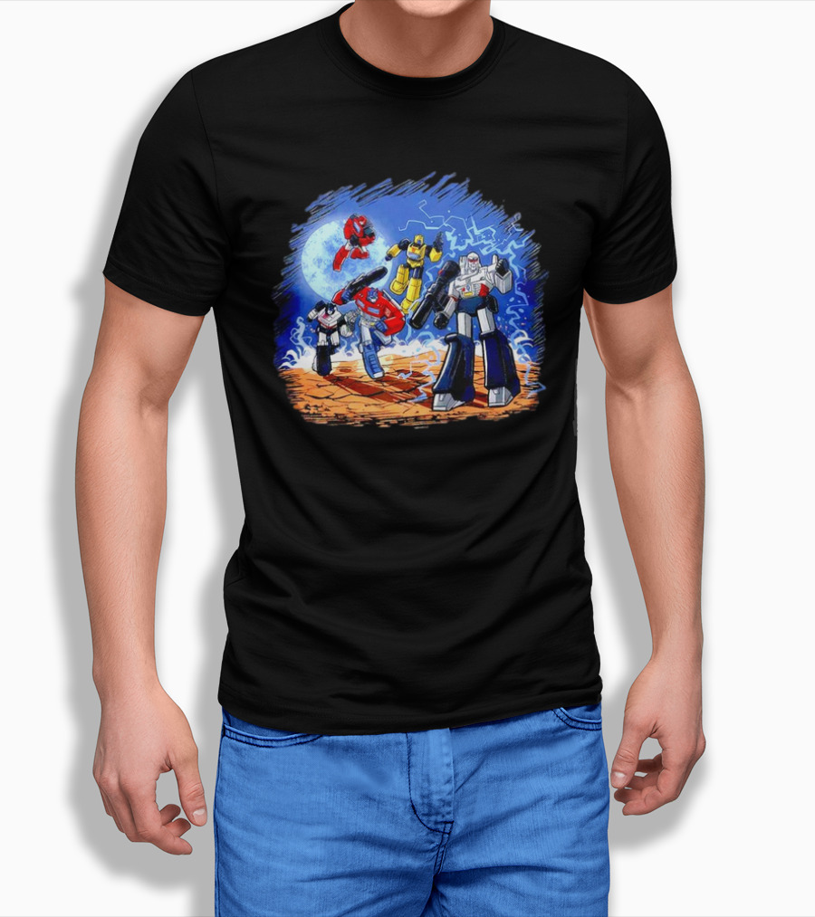 Transformers Bots Cartoon Battle Scene Shirt