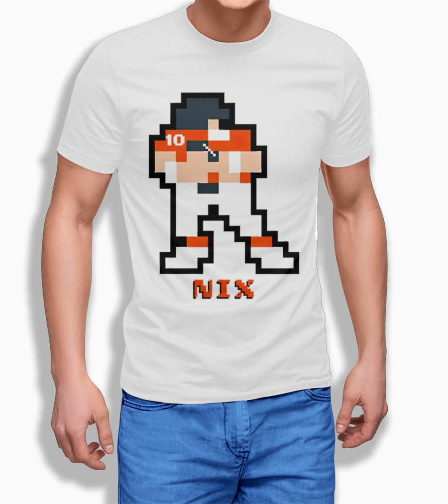 Bo Nix 8Bit Pixel Art 10 Block Figure Shirt