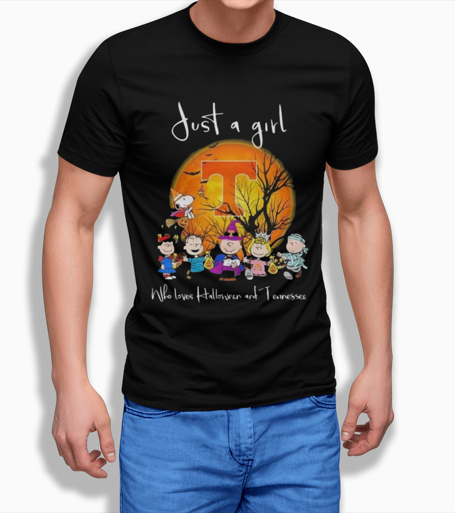 Just A Girl Who Loves Halloween And Tennessee Volunteers Peanuts Movie Shirt