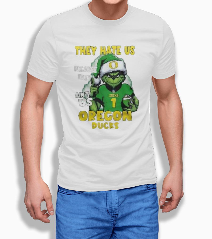 Sana Grinch They Hate Us Because They Aint Us Oregon Ducks Christmas 2024 Santa Football Shirt