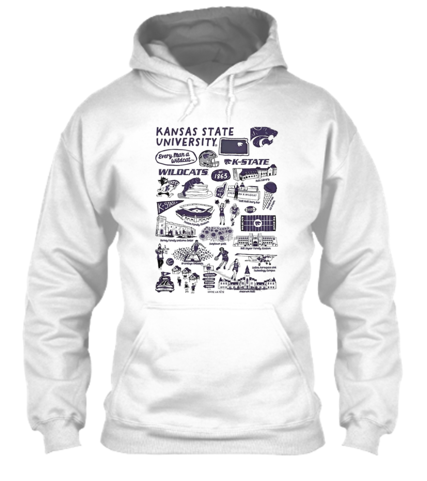Kansas State University Wildcats Vive La Fete Kstate Impressions 1863 Memorial Stadium Anderson Hall Basketball Football Manhattan Campus Shirt