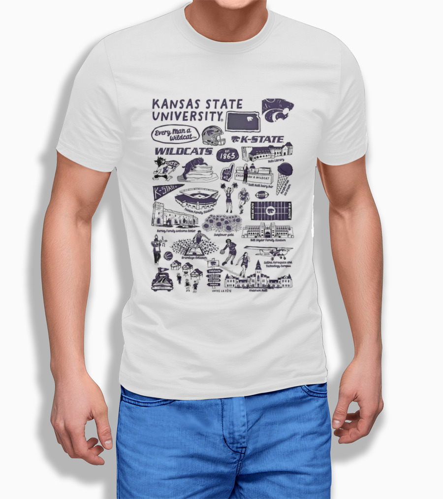 Kansas State University Wildcats Vive La Fete Kstate Impressions 1863 Memorial Stadium Anderson Hall Basketball Football Manhattan Campus Shirt