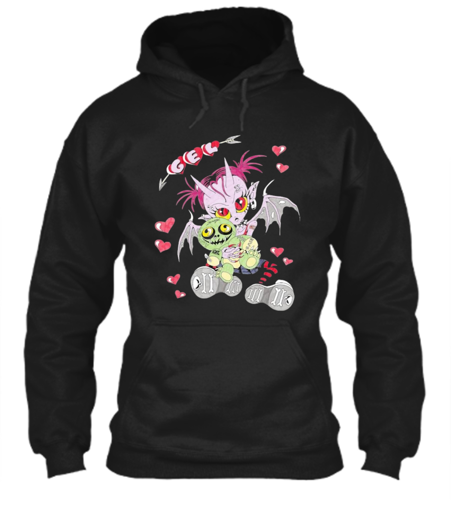 Gelhardcore Turbo Bat Creature Holding Plush Surrounded By Hearts Shirt