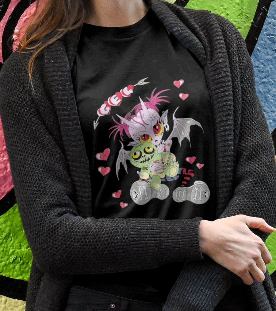 Gelhardcore Turbo Bat Creature Holding Plush Surrounded By Hearts Shirt