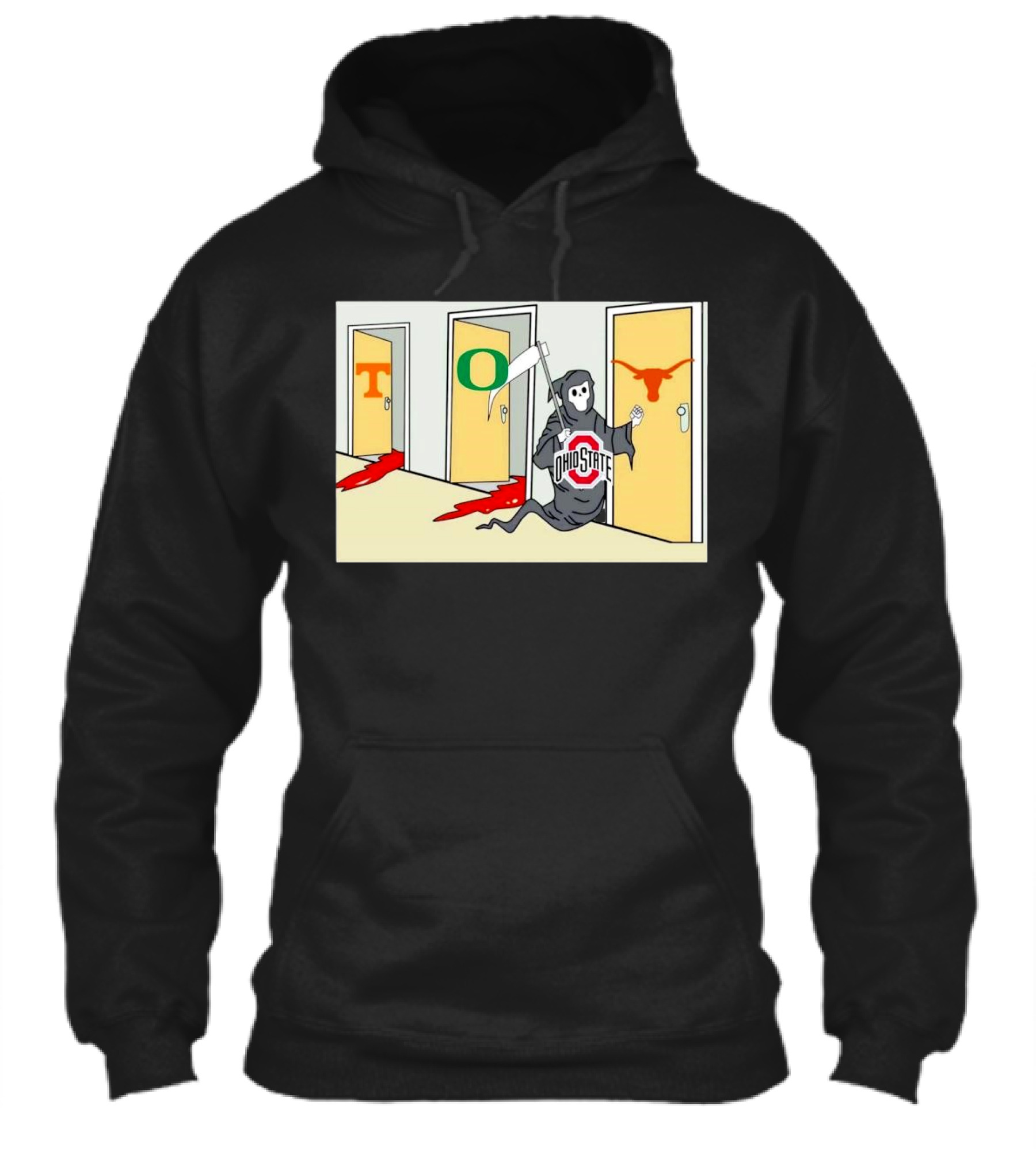 Ohio State Buckeyes Grim Reaper Confronts Texas Longhorns After Defeating Tennessee Volunteers And Oregon Ducks Shirt