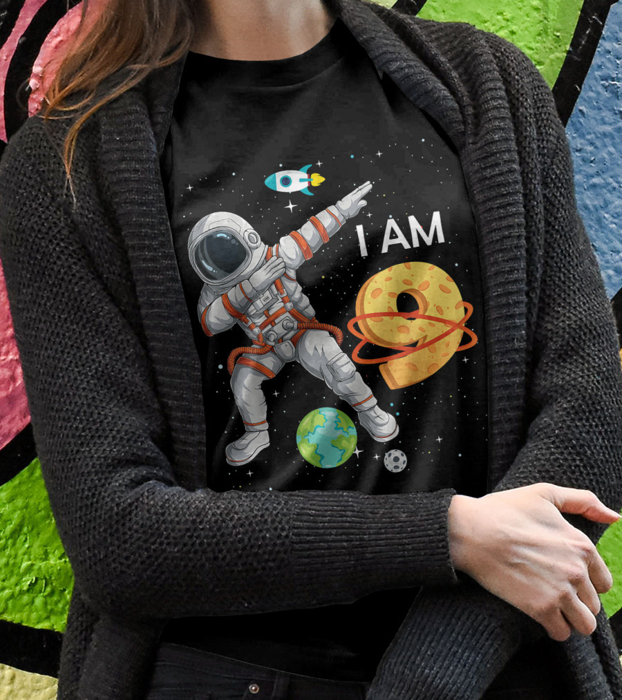 I Am 9 Years Old Birthday Boy Astronaut Space 9Th Bday Shirt