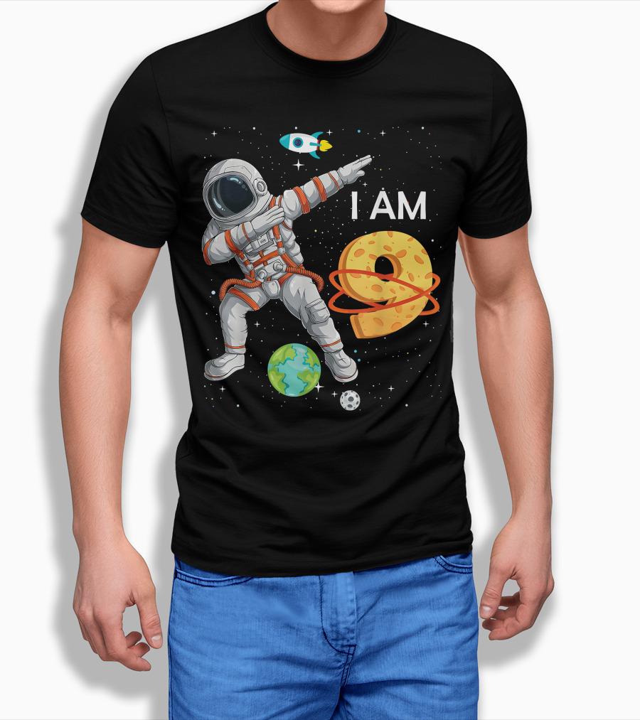 I Am 9 Years Old Birthday Boy Astronaut Space 9Th Bday Shirt