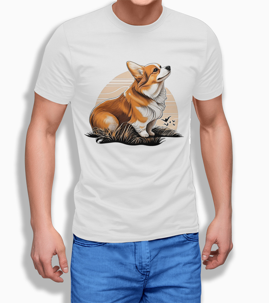 Corgi Dog Cute Sunset Scene Shirt