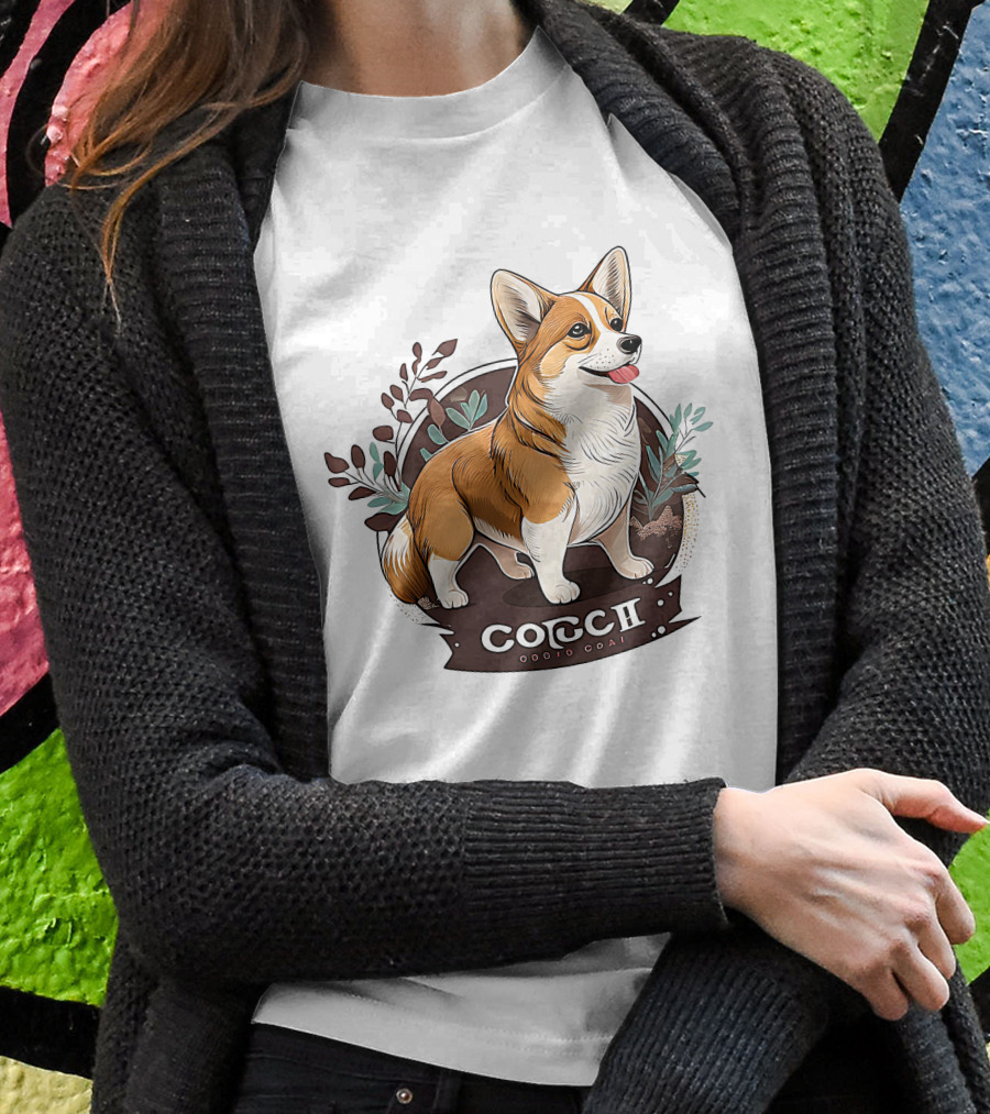 Corgi Cute Baby Dog Illustration With Floral Background Shirt