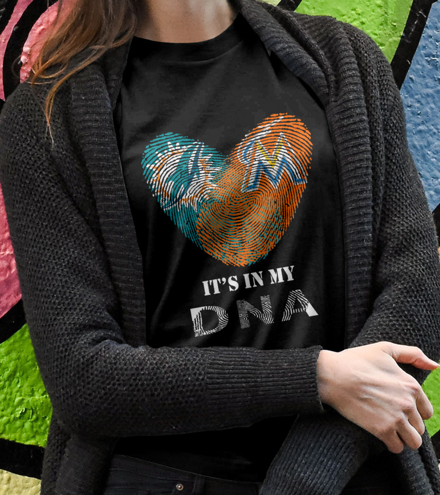 Dolphins Marlins Heart Fingerprint Its In My Dna Shirt