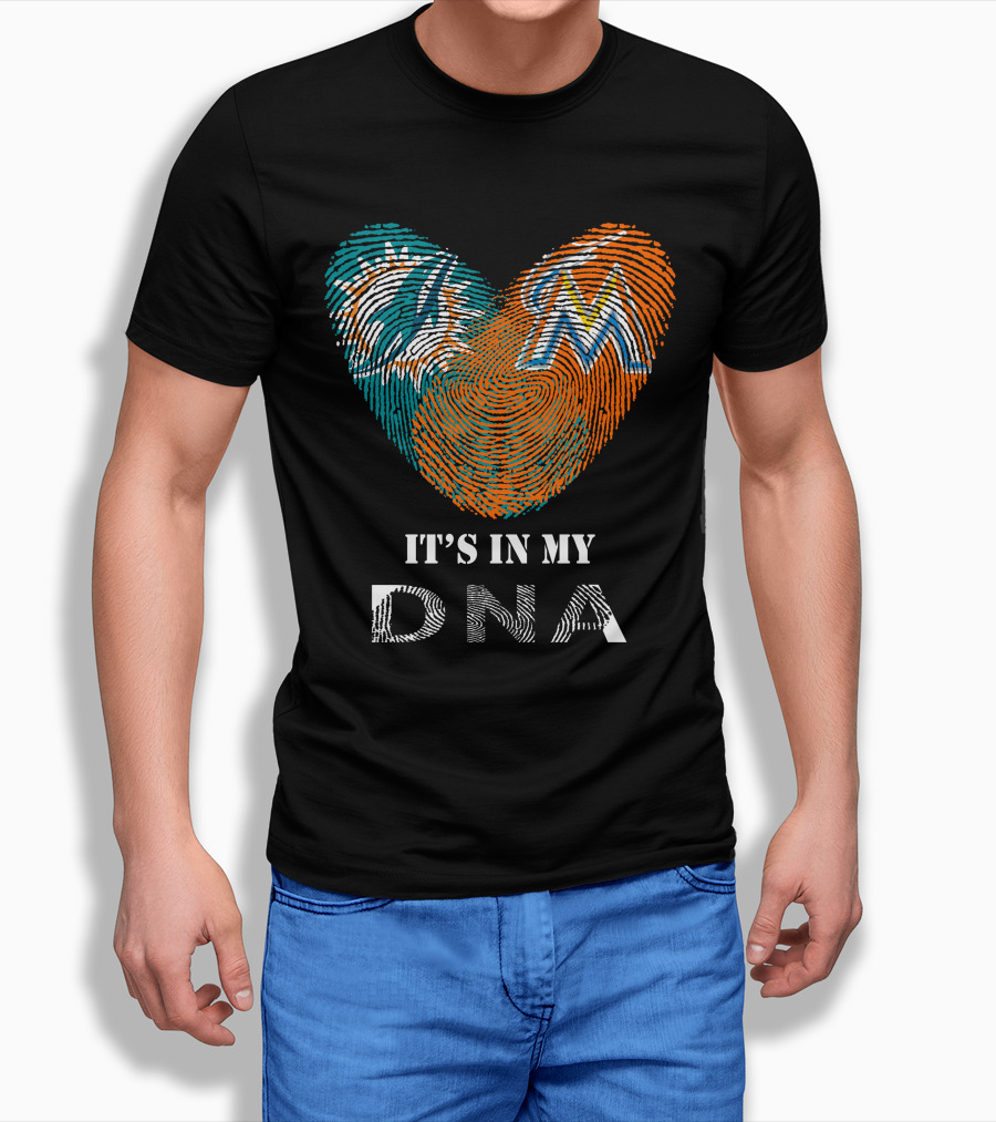 Dolphins Marlins Heart Fingerprint Its In My Dna Shirt