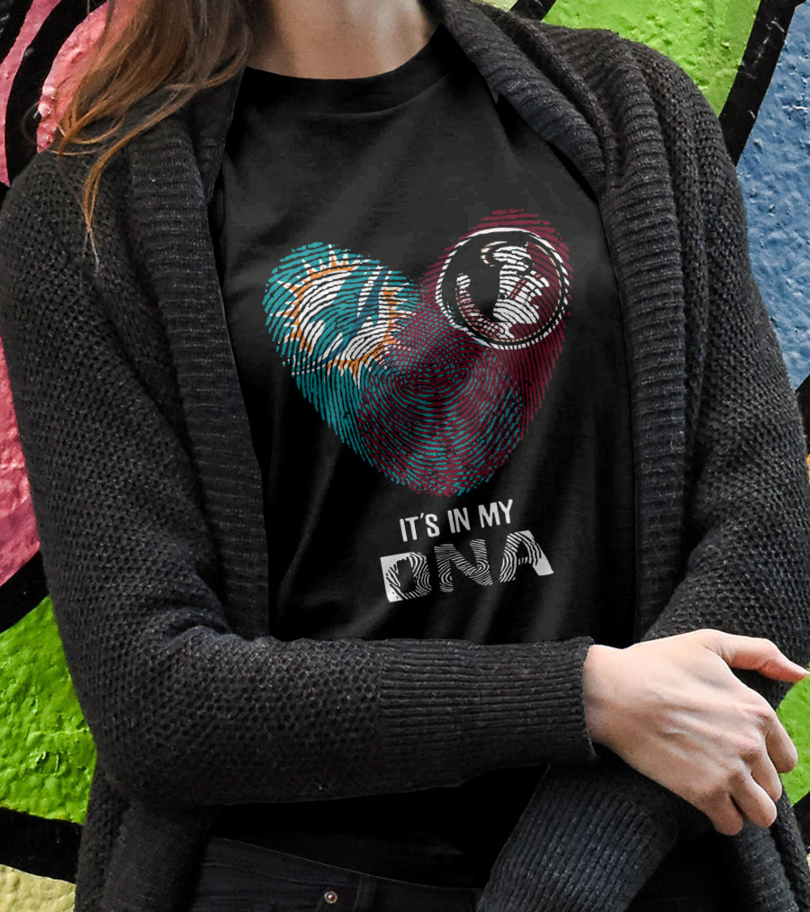 Dolphins Seminoles Its In My Dna Fingerprint Heart Shirt
