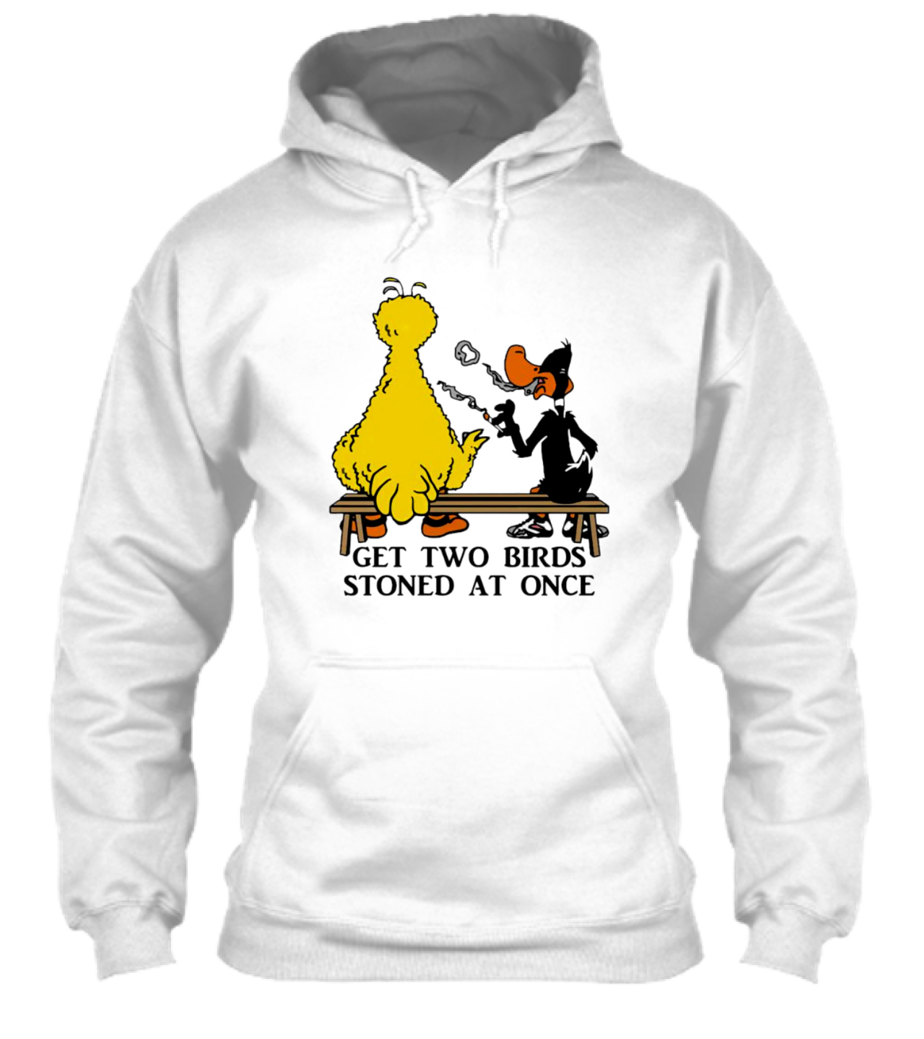 Get Two Birds Stoned At Once Smoking Yellow Black Cartoon Birds Bench Shirt