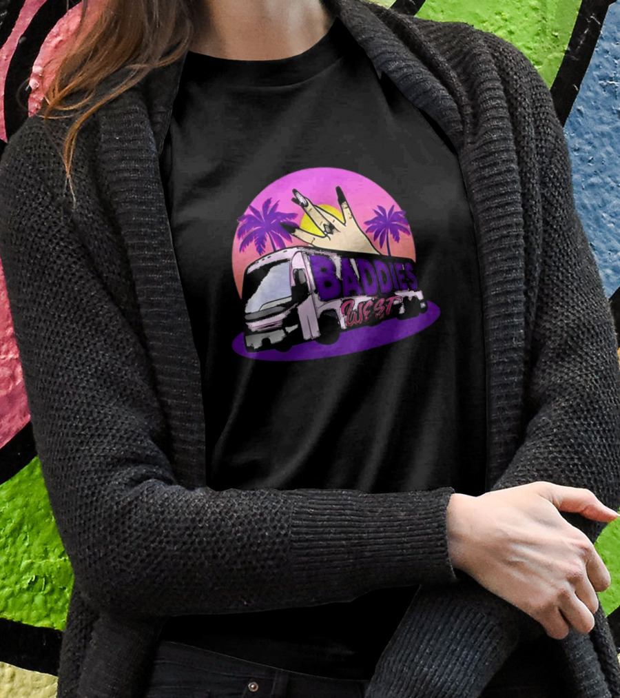 Natalie Nunn Baddies West Tour Bus Sunset Palm Trees Gesture Shirt