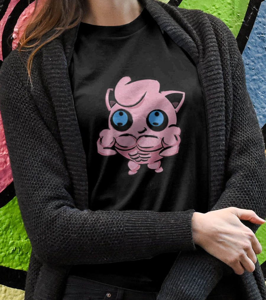 Jigglybuff Muscle Buff Pink Character With Blue Eyes Shirt