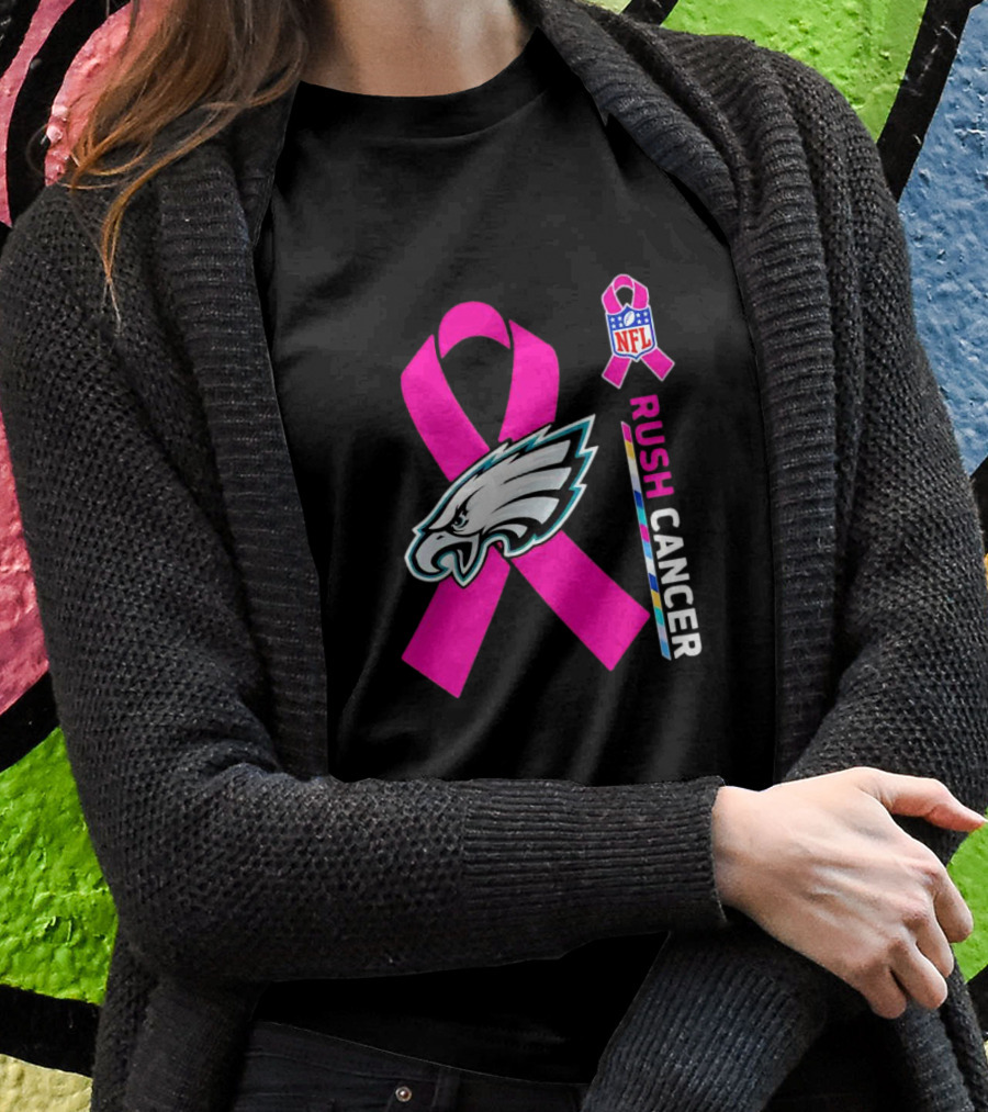 Philadelphia Eagles Nfl Pink Ribbon Rush Cancer Shirt