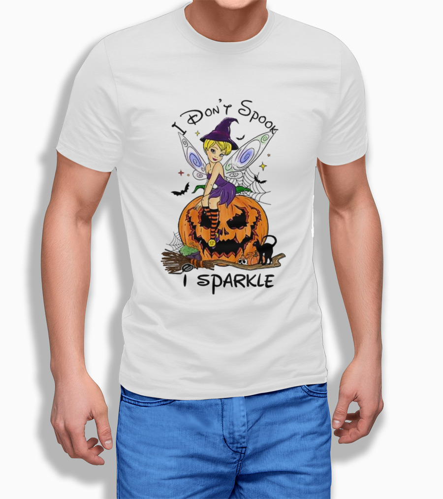 I Dont Spook I Sparkle Witch Fairy On Pumpkin Halloween Scene Shirt