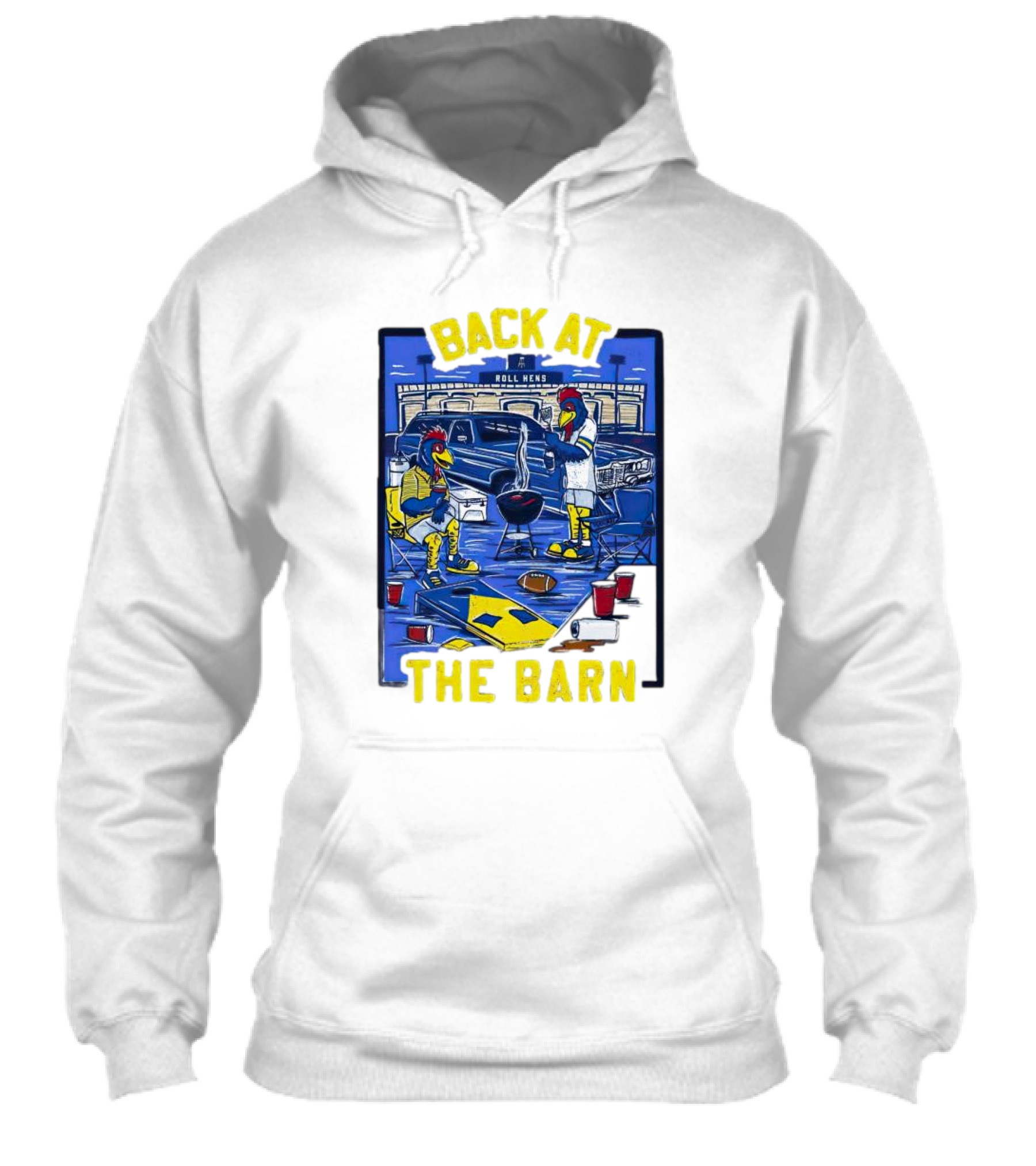 Back At The Barn Roll Hens Tailgate Scene With Cornhole And Grill Shirt