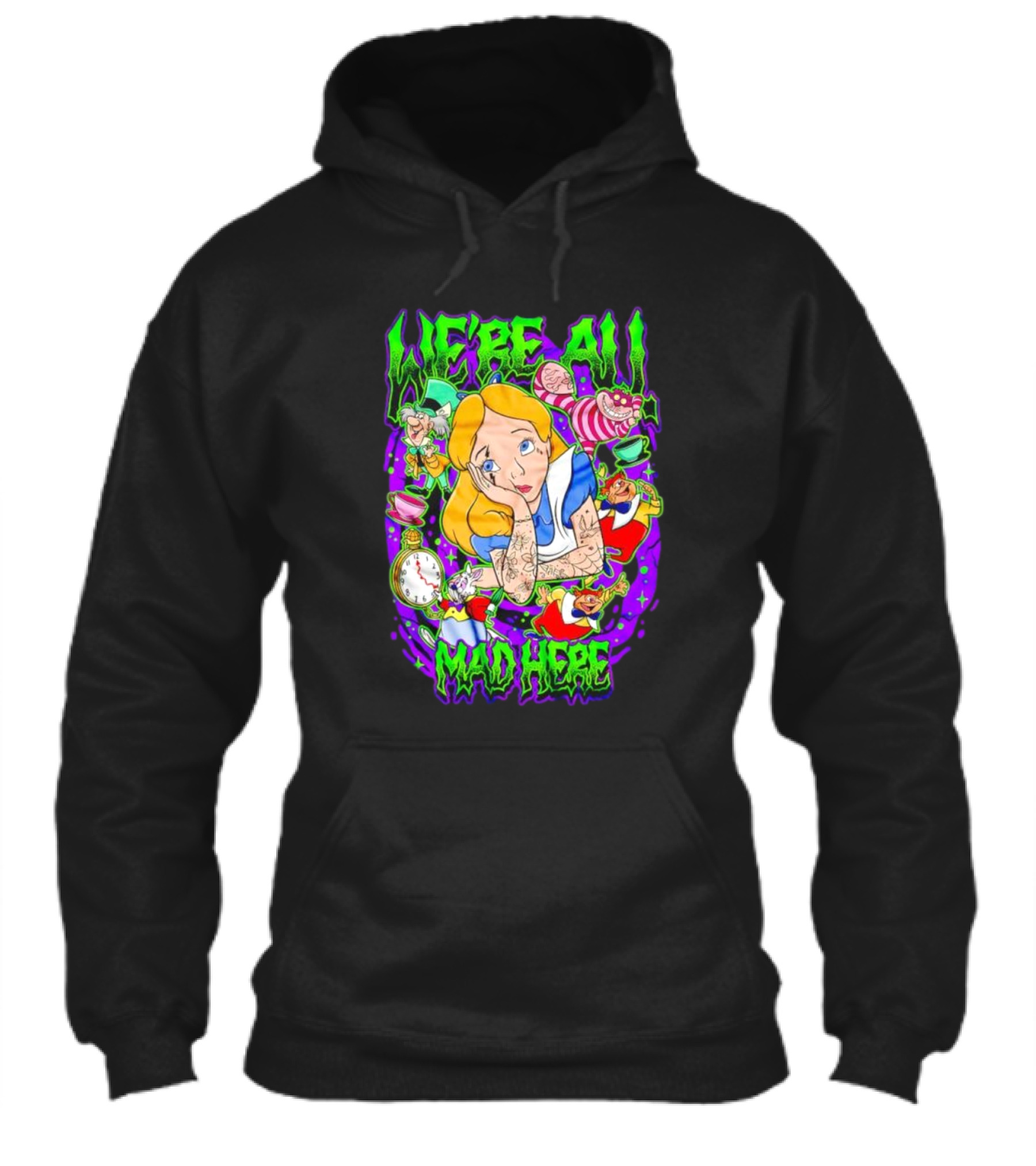 Were All Mad Here Alice Adventures In Wonderland Cheshire Cat And Mad Hatter Shirt
