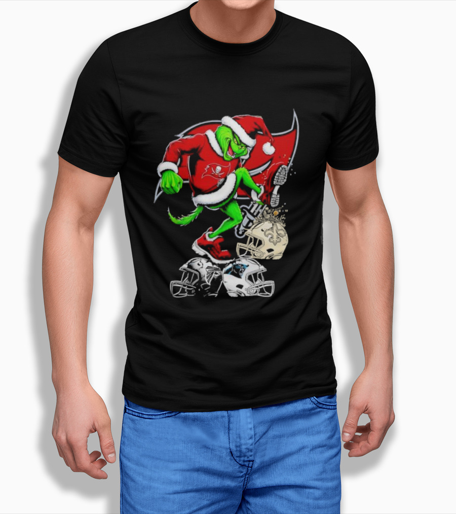 Tampa Bay Buccaneers Grinch Santa Stomping Nfl Helmets Funny Christmas Shirt