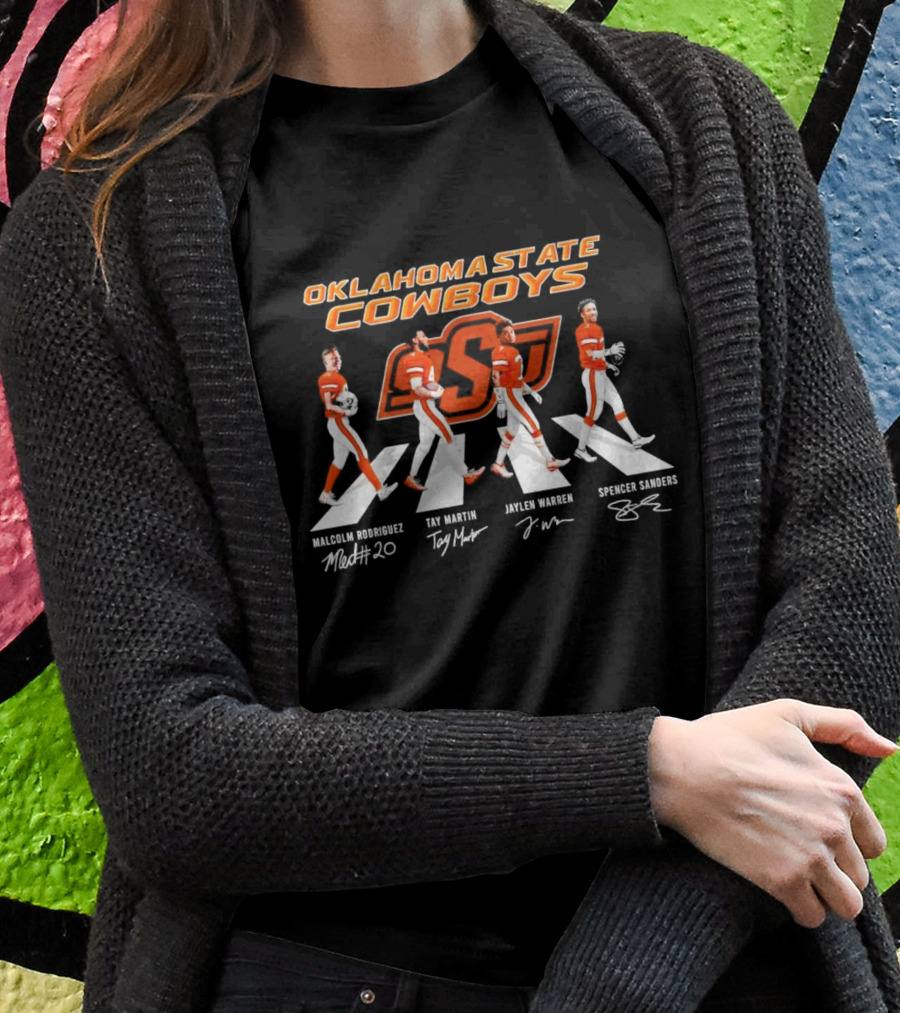 Oklahoma State Cowboys Malcolm Rodriguez Tay Martin Jaylen Warren Spencer Sanders Signatures Football Shirt