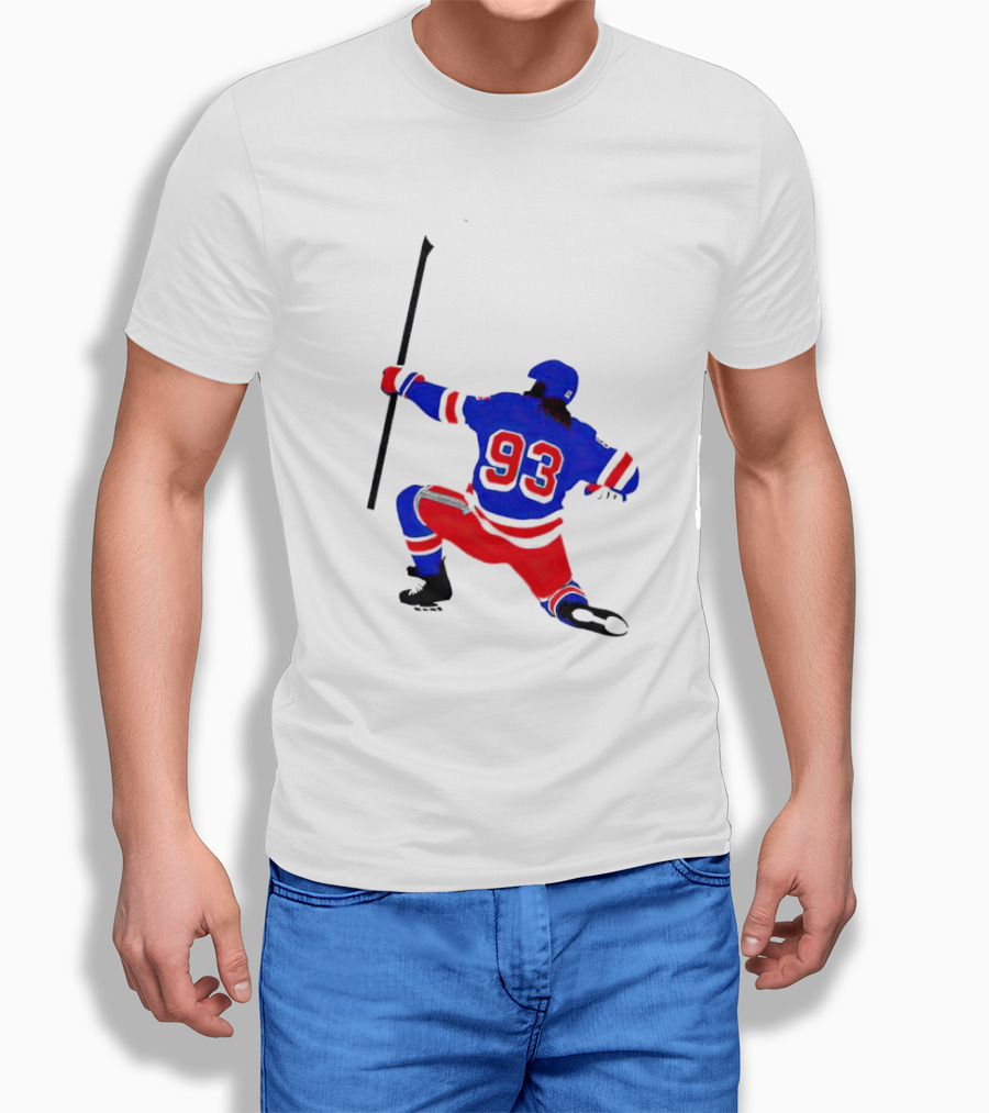 Mika Zibanejad Number 93 Hockey Celebration Iconic Bowing Pose Shirt