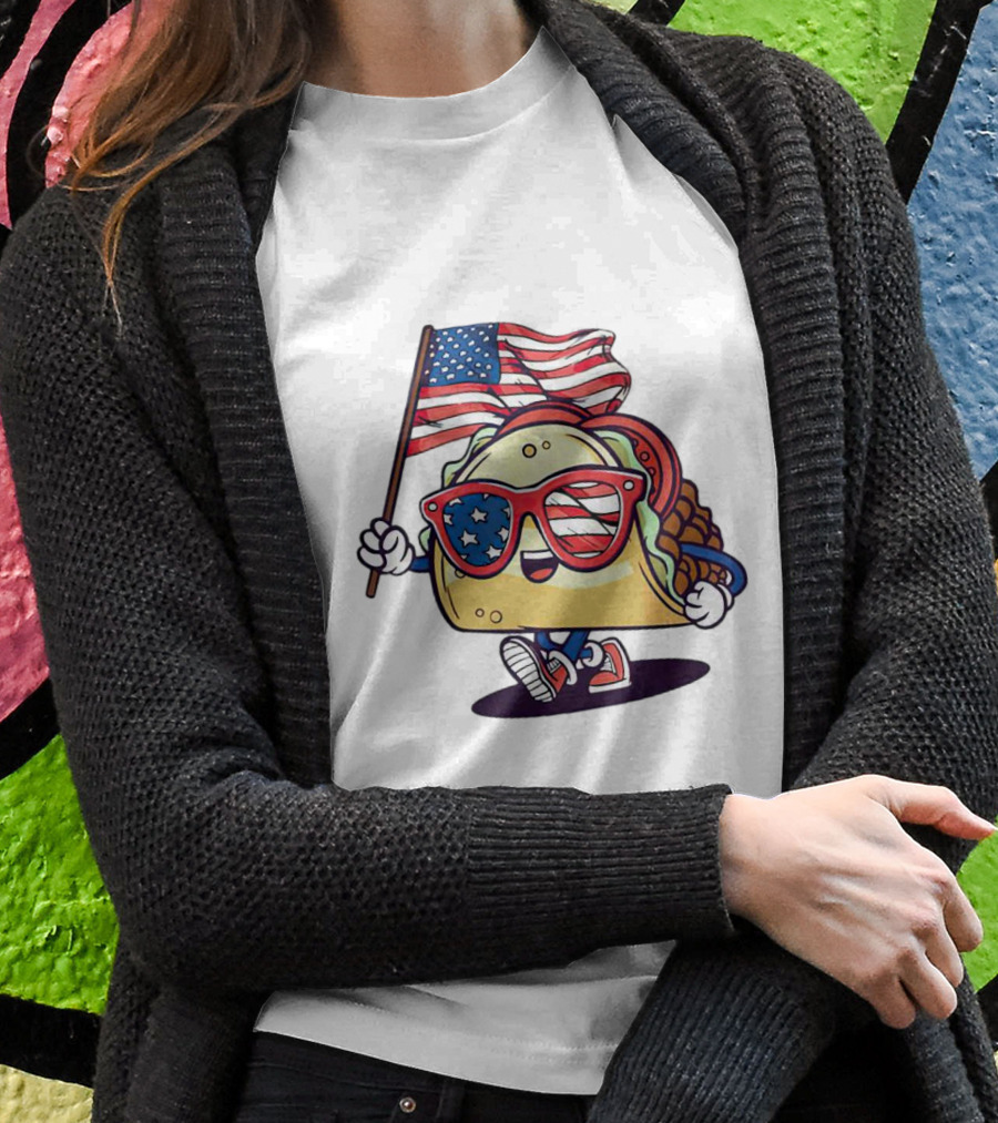 Taco American Flag 4Th Of July Celebration With Sunglasses And Sneakers Shirt