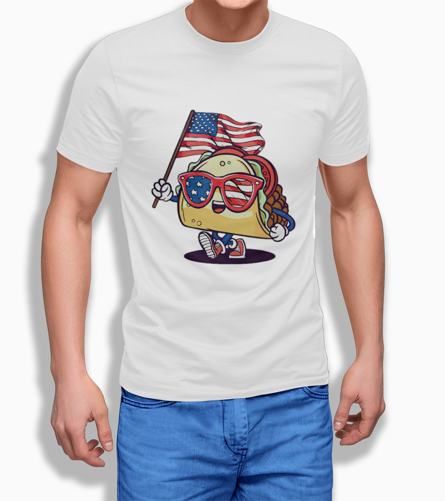 Taco American Flag 4Th Of July Celebration With Sunglasses And Sneakers Shirt