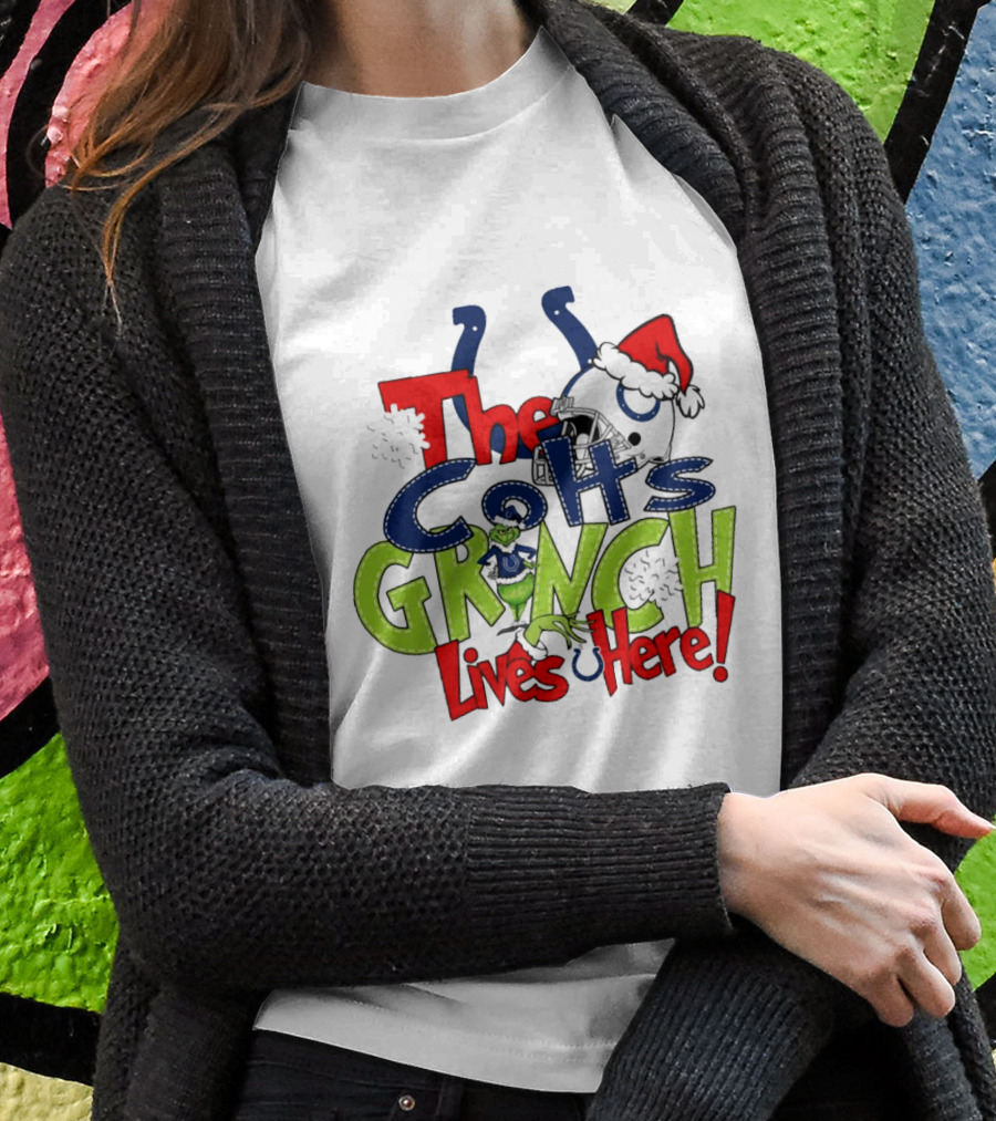 The Colts Grinch Lives Here Christmas Helmet Santa Hat Shirt