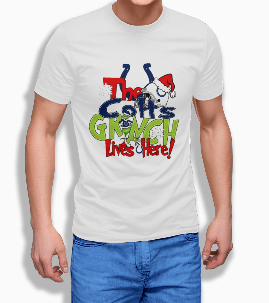The Colts Grinch Lives Here Christmas Helmet Santa Hat Shirt