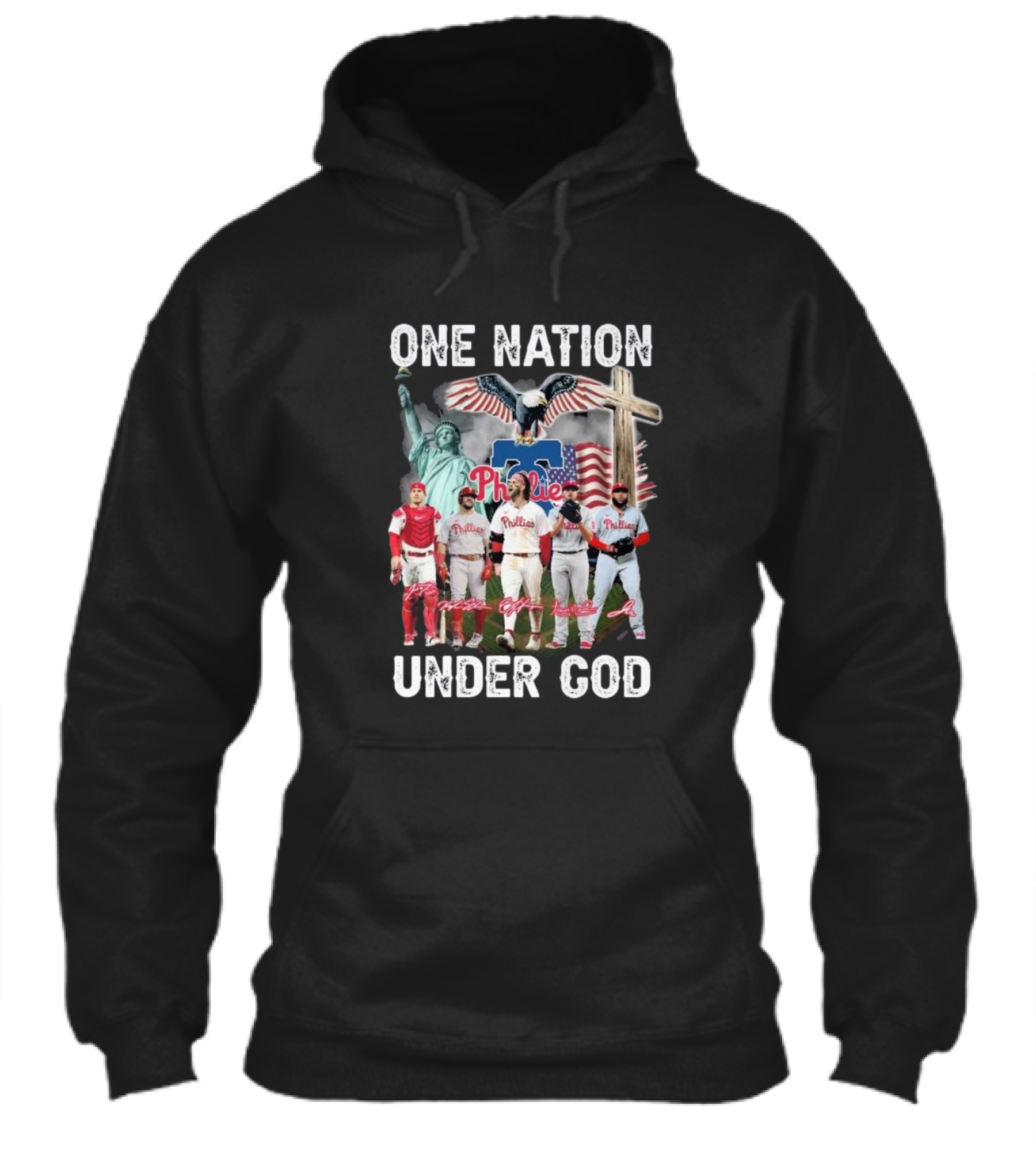Philadelphia Phillies One Nation Under God Flag Statue Cross Signatures Shirt