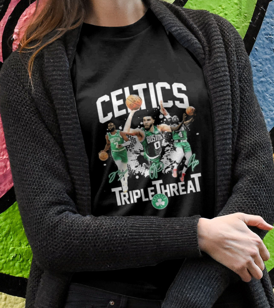 Celtics Boston Jrue Holiday Jayson Tatum Jaylen Brown Triple Threat Signatures Shirt