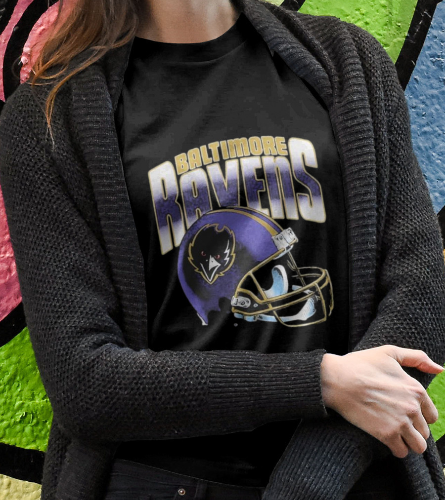 Baltimore Ravens Gradient Helmet Logo Football Gear Shirt