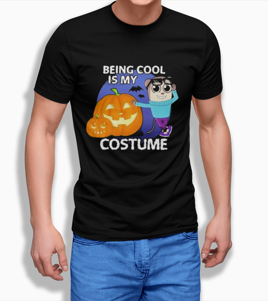 Being Cool Is My Costume Pumpkins And Cartoon Character Halloween Scene Shirt