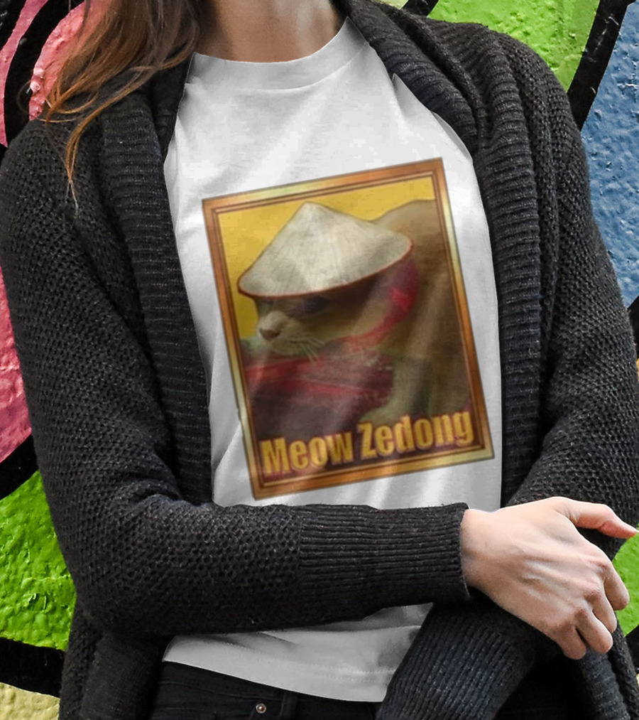 Funny Ahh Tees Meow Zedong Cat With Hat Shirt