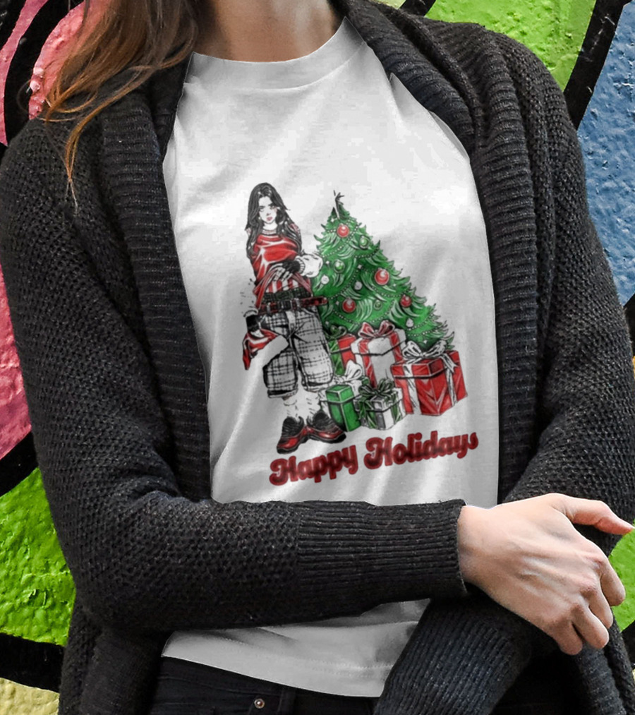 Billie Eilish Happy Holidays Christmas Tree Presents Shirt