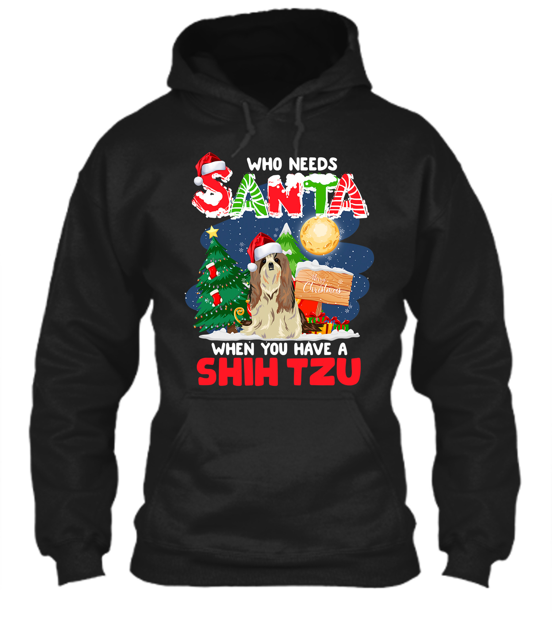 Santa Shih Tzu Merry Christmas Tree Moon Holiday Shirt