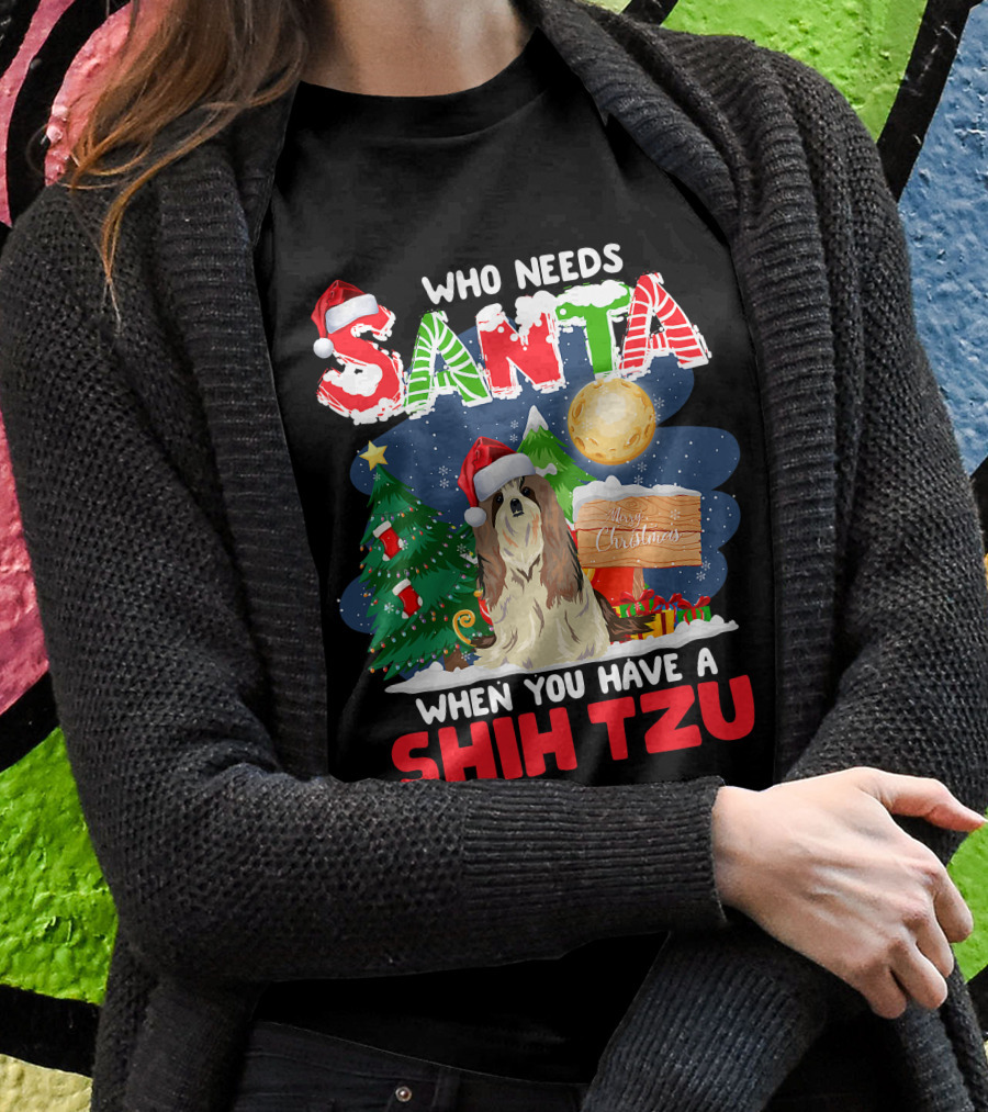 Santa Shih Tzu Merry Christmas Tree Moon Holiday Shirt